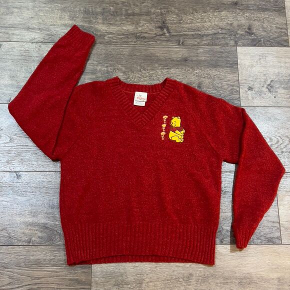 RARE! Vintage 90s Disney Store Soft Red V-Neck Sweater Made in USA Womens Medium - Picture 1 of 7